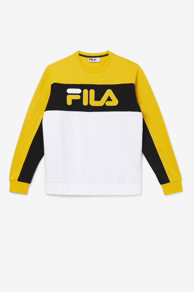 Fila Sweatshirt Mens Gold/White - Lesner Fleece Crew - Philippines 8609412-IB